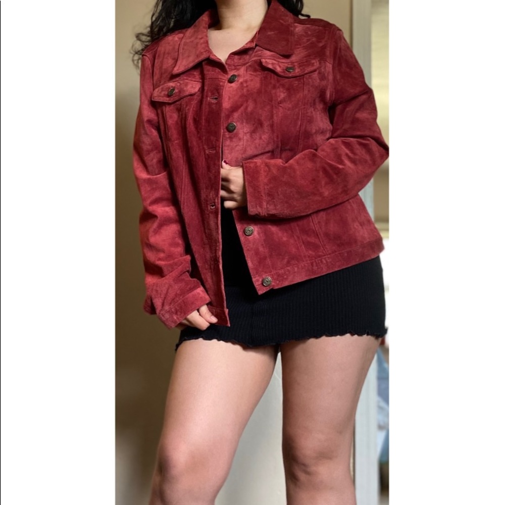 Vintage 100% Suede Leather Jacket 80s Vibes Sz10